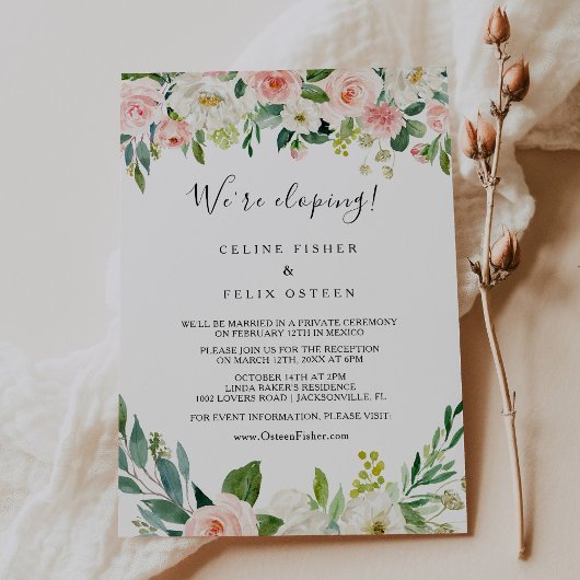 Greenery Elegant Floral Elopement Reception Kaart