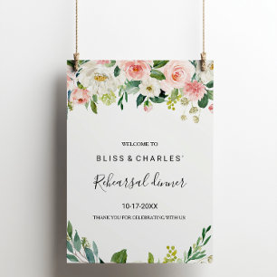 Greenery Elegant Floral Rehearsal diner Welkom Poster