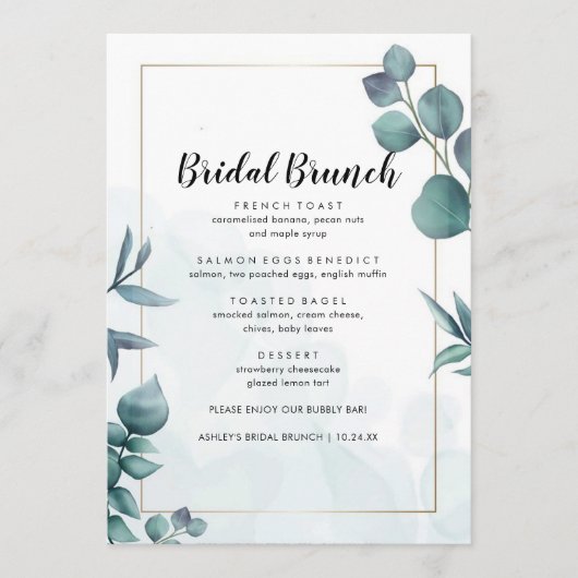 Greenery Elegant Foliage Bridal Brunch Menu (Voorkant)