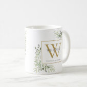 Greenery Elegant Gold Personalized Monogram Koffiemok (Voorkant rechts)