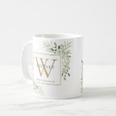 Greenery Elegant Gold Personalized Monogram Koffiemok (Voorkant links)