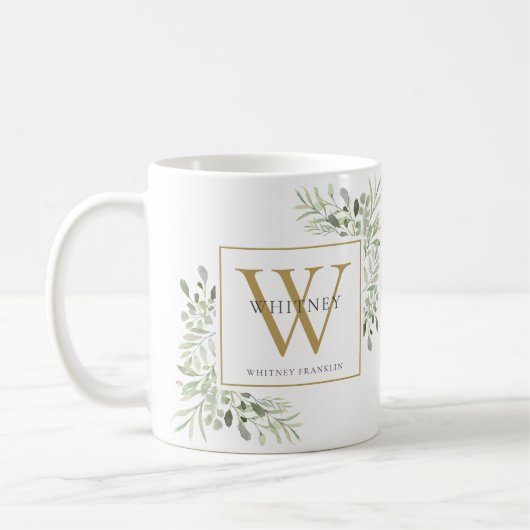 Greenery Elegant Gold Personalized Monogram Koffiemok (Links)