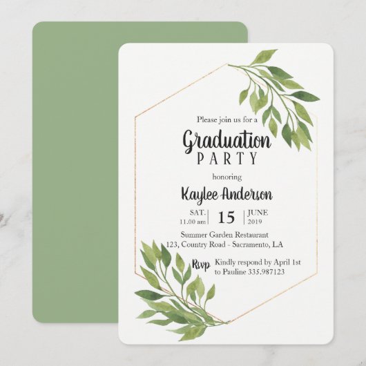 Greenery elegant Graduation Party-kaart Kaart (Voorkant / Achterkant)