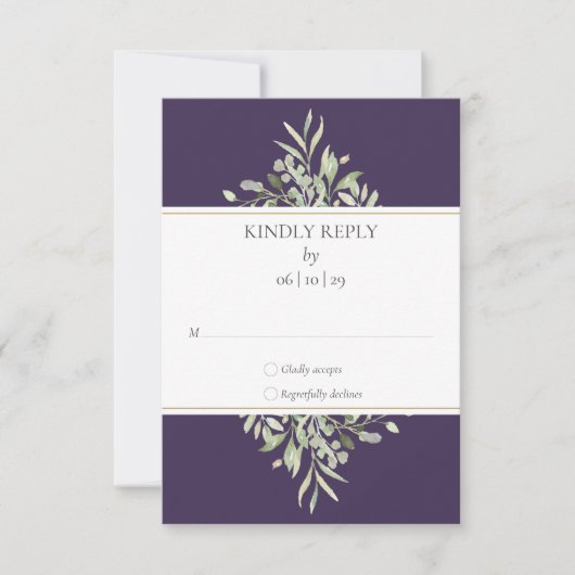 Greenery Elegant Paars Wedding RSVP-kaart RSVP Kaartje (Voorkant)