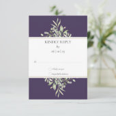 Greenery Elegant Paars Wedding RSVP-kaart RSVP Kaartje (Staand voorkant)