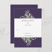 Greenery Elegant Paars Wedding RSVP-kaart RSVP Kaartje (Voorkant / Achterkant)