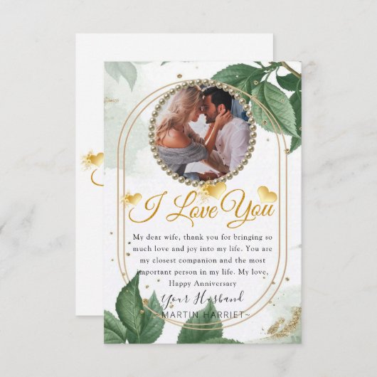 Greenery Elegant Photo Wife Jubileum Kaart (Voorkant / Achterkant)