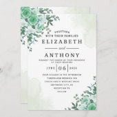 Greenery Elegant Roos Floral Waterverf Wedding Kaart (Voorkant / Achterkant)