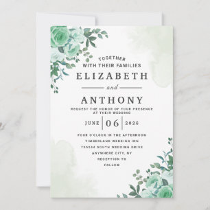 Greenery Elegant Roos Floral Waterverf Wedding Kaart