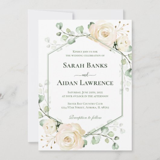 Greenery Elegant Roos Geometric Wedding Invitation Kaart