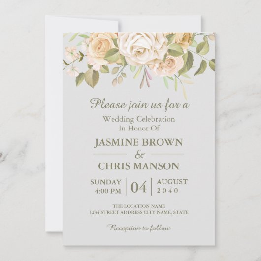 Greenery Elegant Rustic Floral Wedding Invitation Kaart (Voorkant)