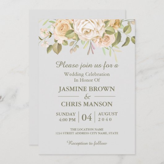 Greenery Elegant Rustic Floral Wedding Invitation Kaart (Voorkant / Achterkant)
