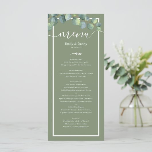 Greenery Elegant Sage Green Botanical Wedding Menu (Staand voorkant)