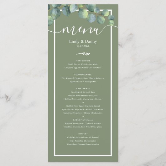 Greenery Elegant Sage Green Botanical Wedding Menu (Voorkant)