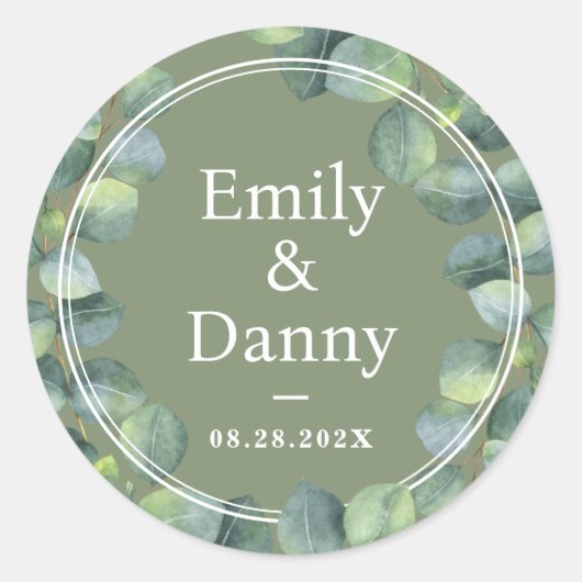 Greenery Elegant Sage Green Botanical Wedding Ronde Sticker (Voorkant)