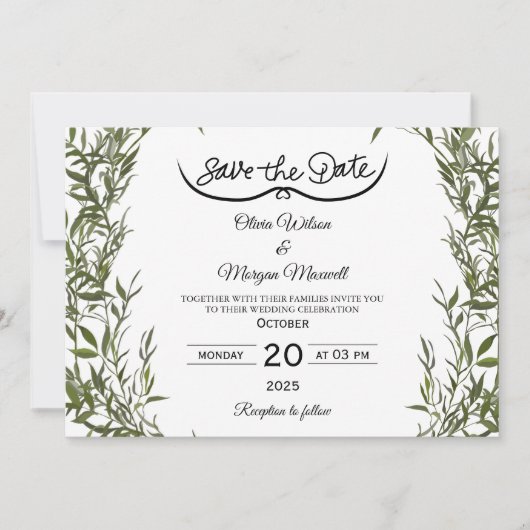 Greenery Elegant Save The Date Invitation Kaart (Voorkant)