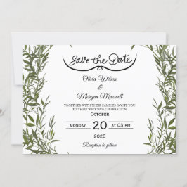 Greenery Elegant Save The Date Invitation Kaart