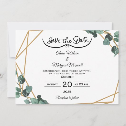 Greenery Elegant Save The Date Invitation Kaart (Voorkant)