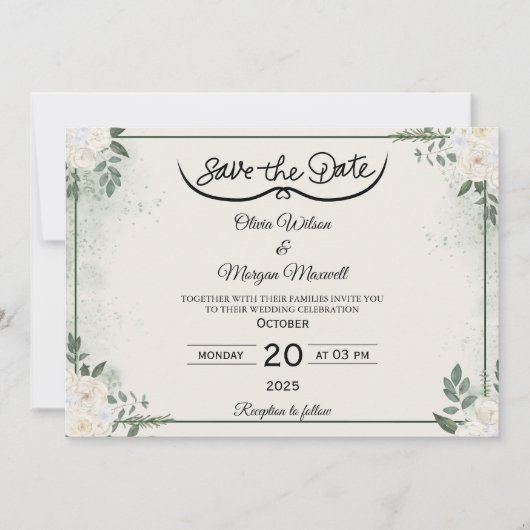Greenery Elegant Save the Date Uitnodiging (Voorkant)