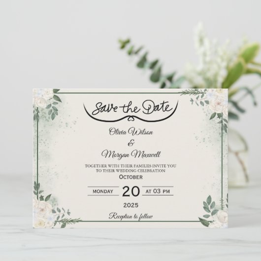 Greenery Elegant Save the Date Uitnodiging (Staand voorkant)