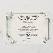 Greenery Elegant Save the Date Uitnodiging (Voorkant / Achterkant)
