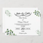 Greenery Elegant Save the Date Uitnodiging (Voorkant / Achterkant)
