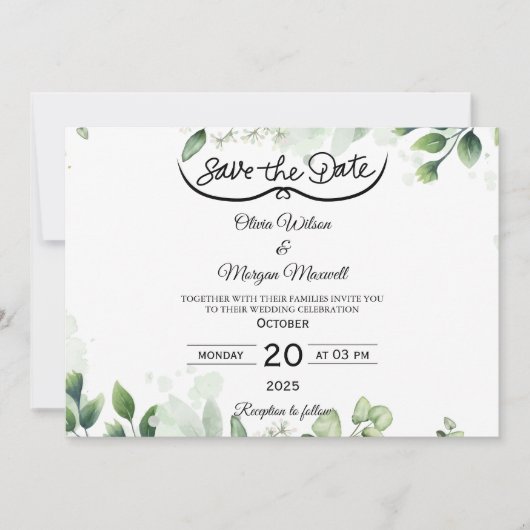 Greenery Elegant Save the Date Uitnodiging (Voorkant)