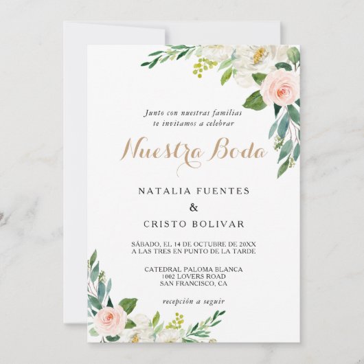 Greenery Elegant Spain Wedding Kaart (Voorkant)