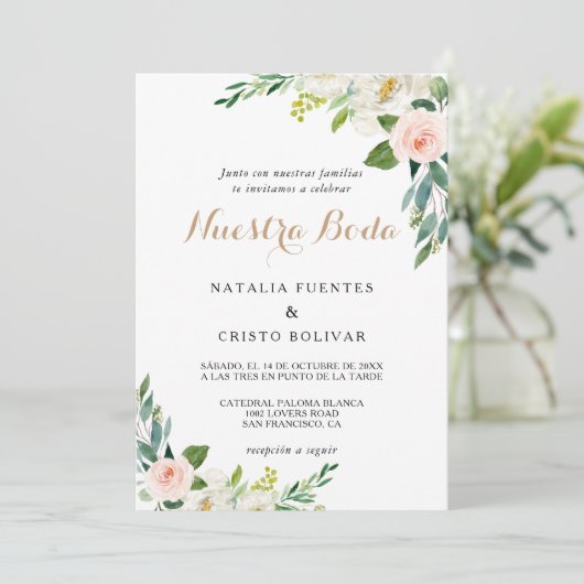 Greenery Elegant Spain Wedding Kaart (Staand voorkant)