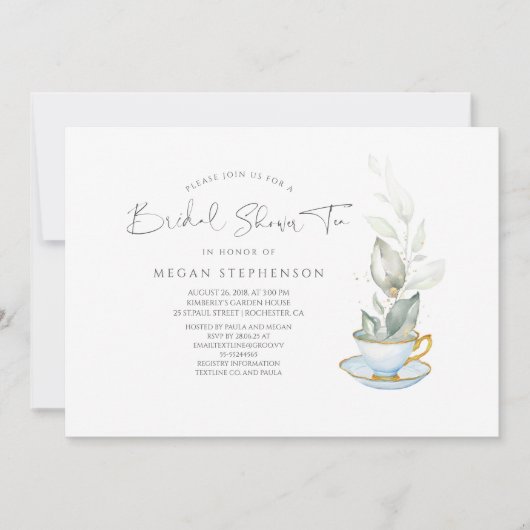 Greenery Elegant Vrijgezellenfeest Tea Kaart (Voorkant)