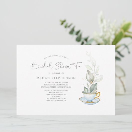 Greenery Elegant Vrijgezellenfeest Tea Kaart (Staand voorkant)