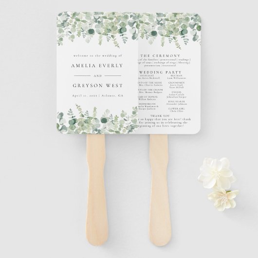 Greenery Elegant Wedding Program Fans Handwaaier (Voorkant en achterkant)