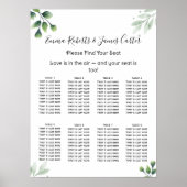 Greenery Elegant Wedding Seating Chart Poster (Voorkant)