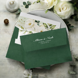 Greenery Elegant White Rose Floral Wedding Envelop