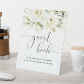 Greenery Elegant White Rose Guest Book Sign Reclamebord Met Voetstuk (Insitu)