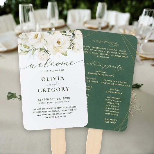 Greenery Elegant White Waterverf Floral Handwaaier