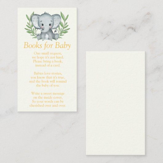Greenery Elephant Baby shower Books for Baby Informatiekaartje (Voorkant / Achterkant)