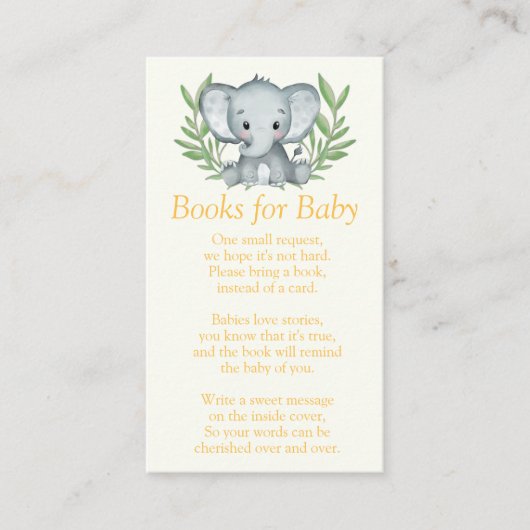 Greenery Elephant Baby shower Books for Baby Informatiekaartje (Voorkant)