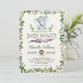 Greenery Elephant Baby shower Invitation Botanical Kaart (Staand voorkant)