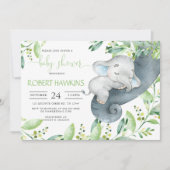 Greenery Elephant Baby shower Invitation Kaart (Voorkant)