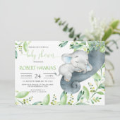 Greenery Elephant Baby shower Invitation Kaart (Staand voorkant)