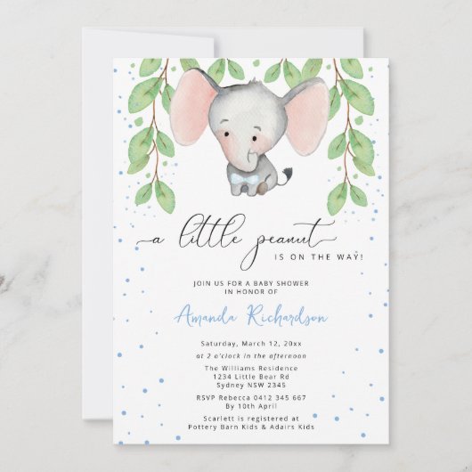 Greenery Elephant Baby shower Invitation Kaart (Voorkant)