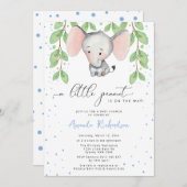 Greenery Elephant Baby shower Invitation Kaart (Voorkant / Achterkant)