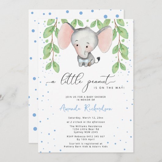 Greenery Elephant Baby shower Invitation Kaart (Voorkant / Achterkant)
