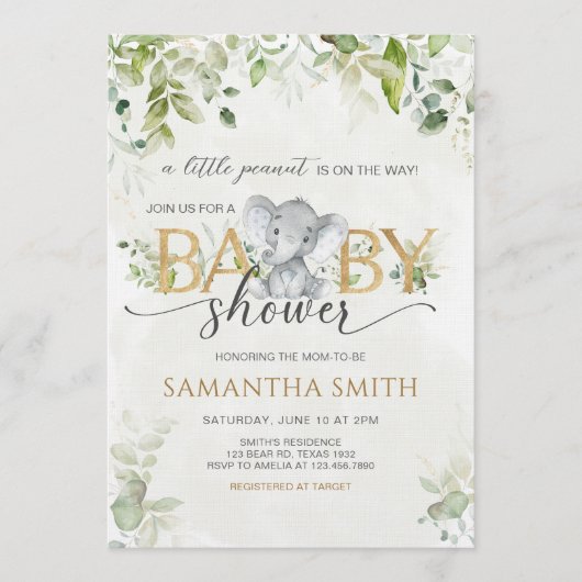 Greenery Elephant Baby Shower Kaart (Voorkant)