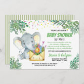 Greenery Elephant baby shower per post, virtueel Kaart (Voorkant / Achterkant)
