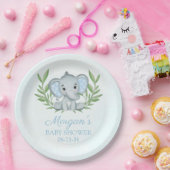 Greenery Elephant Blue Boy Baby shower Papieren Bordje (Feest)