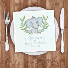Greenery Elephant Blue Boy Baby shower Servet