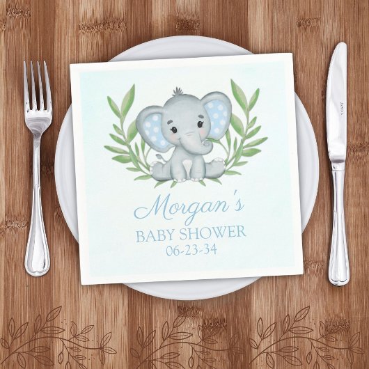 Greenery Elephant Blue Boy Baby shower Servet