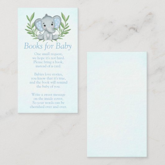 Greenery Elephant Boy Baby shower Books for Baby Informatiekaartje (Voorkant / Achterkant)